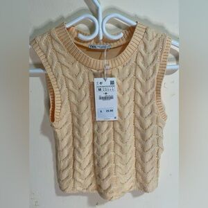Zara Girls Ribbed Knit Top in Light Orange NWT